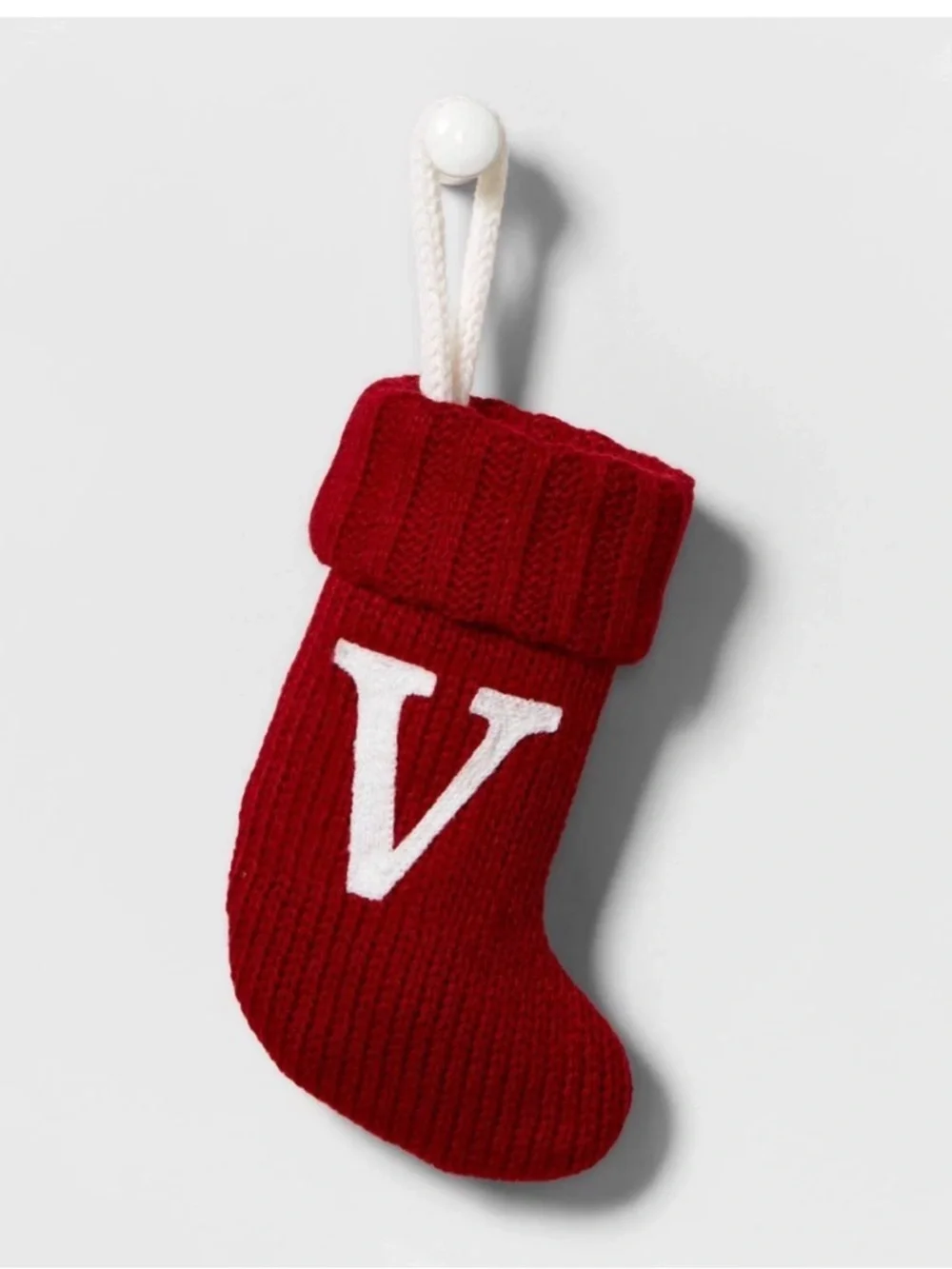 Letter V Wondershop Mini Christmas Stocking Red Knit NEW